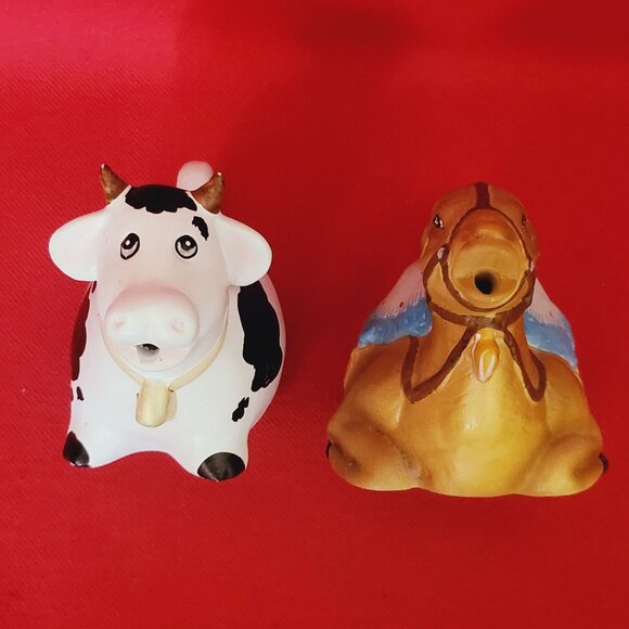 Vintage  Miniature Creamer Clay Pottery Cow Camel Set of 2 - Picture 4 of 11